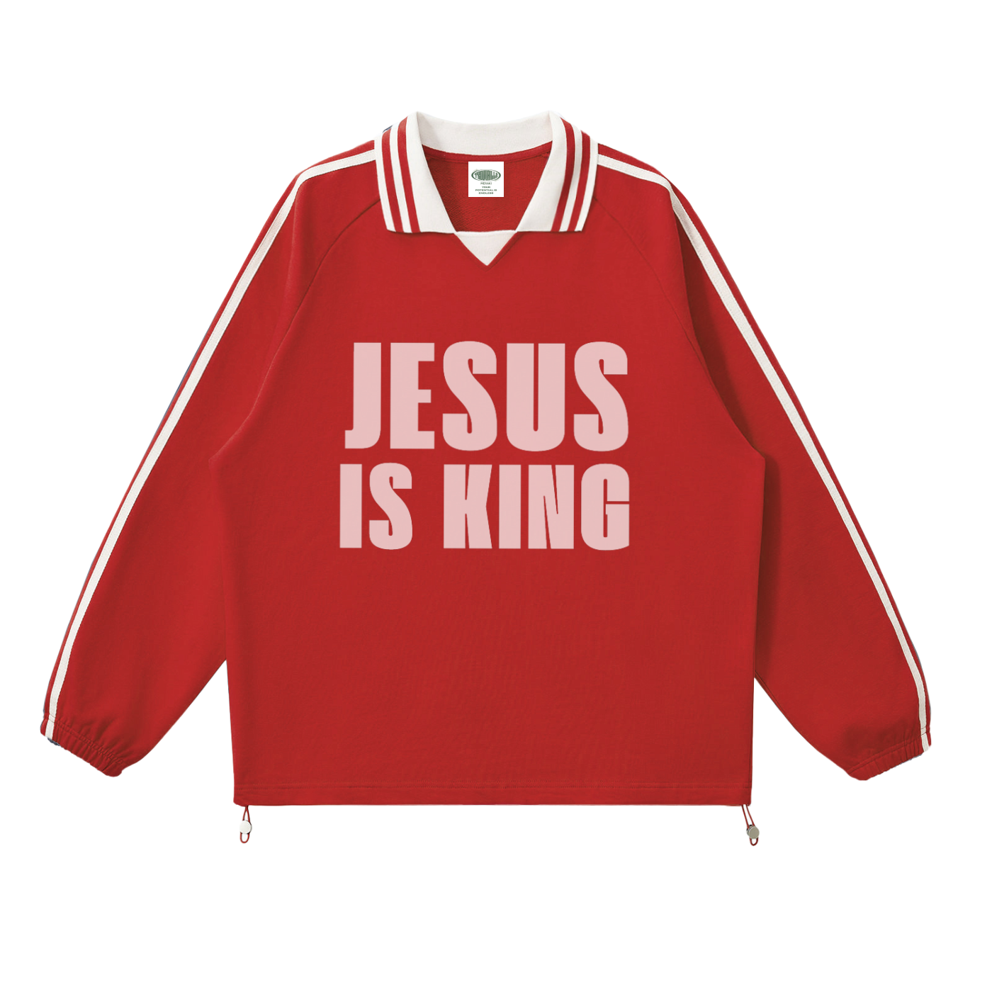 Contrast Striped Lapel Collar Sweatshirt