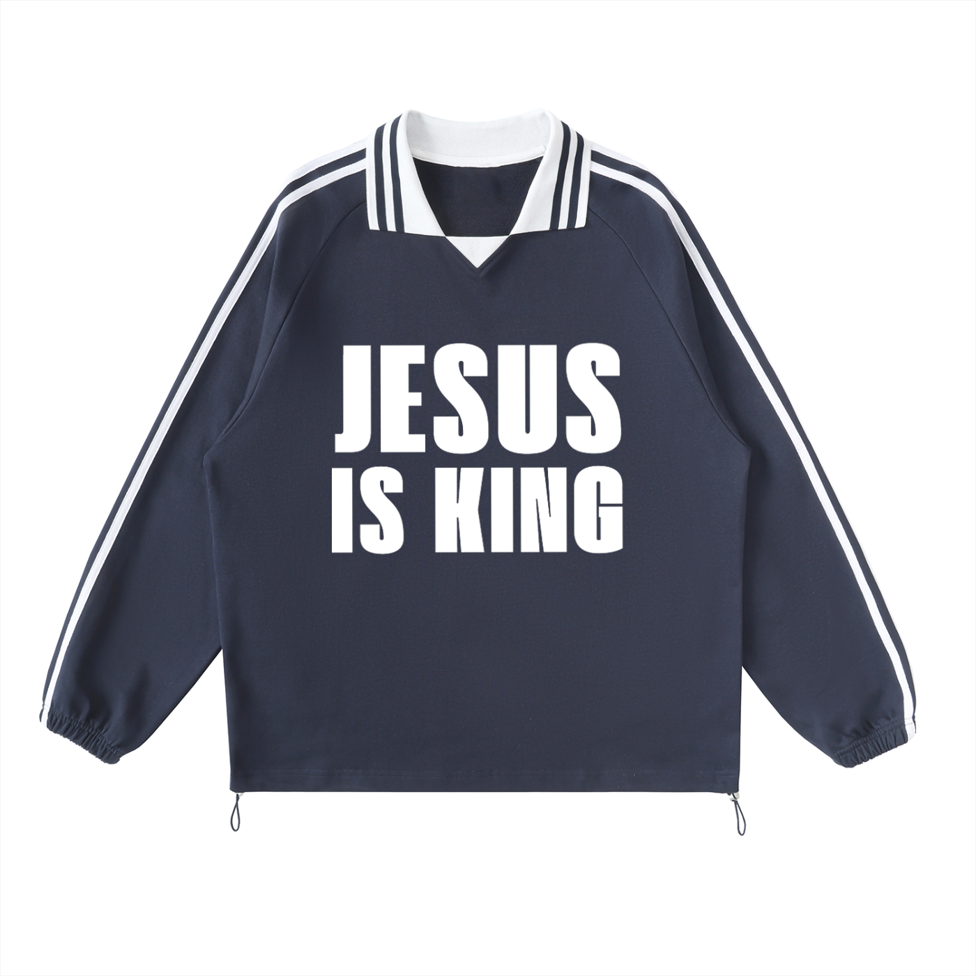 Jesus is King- Midnight Blue Lapel Collar Sweatshirt