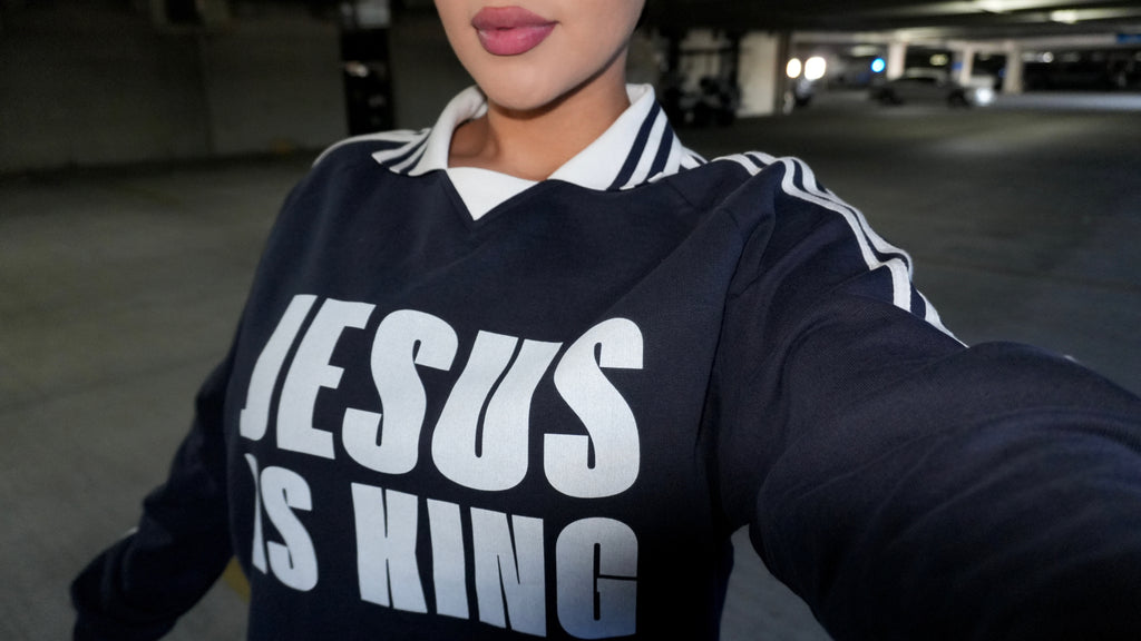 Jesus is King- Midnight Blue Lapel Collar Sweatshirt