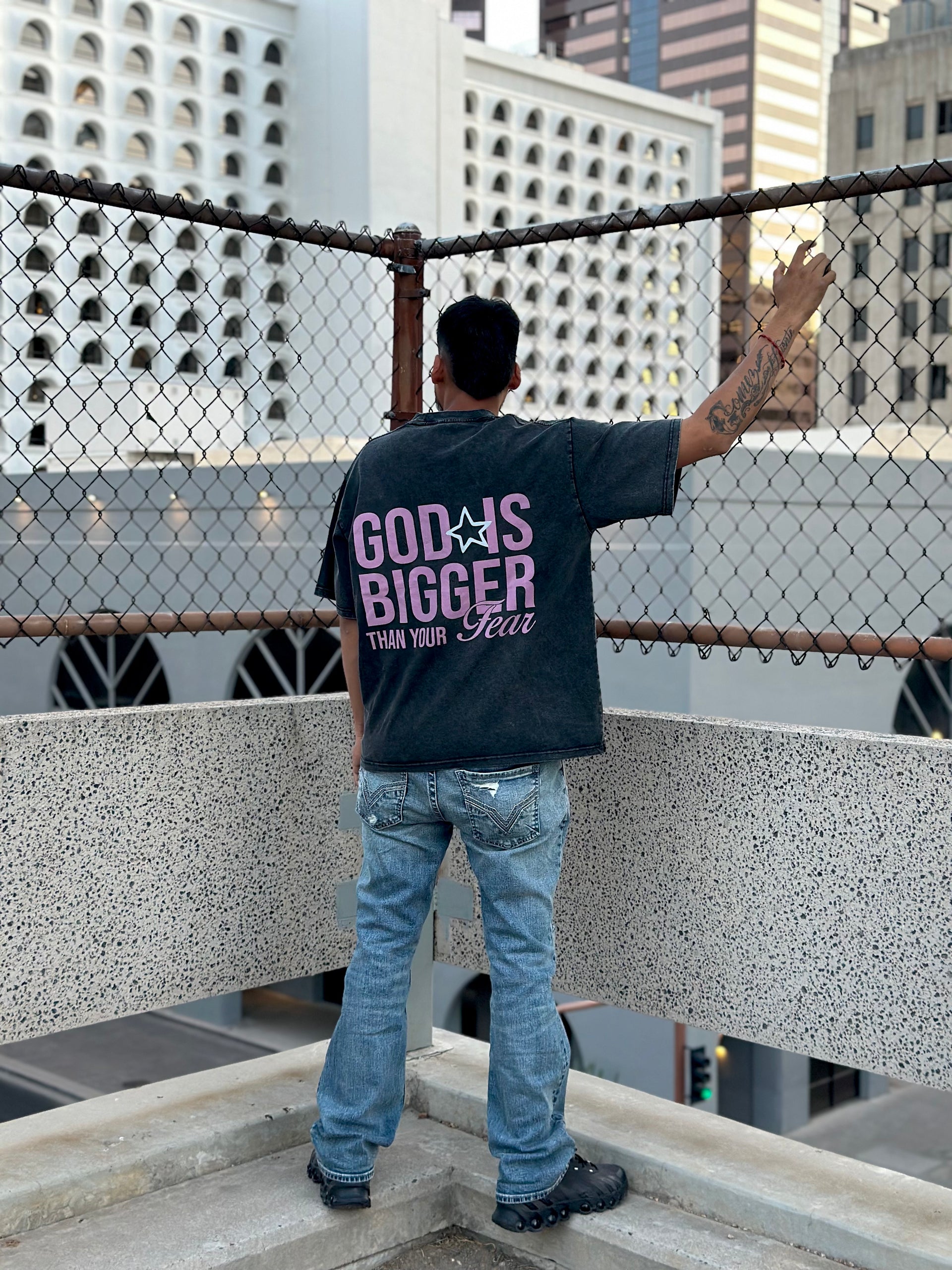 God is bigger Oversize Snow Washed T-Shirt