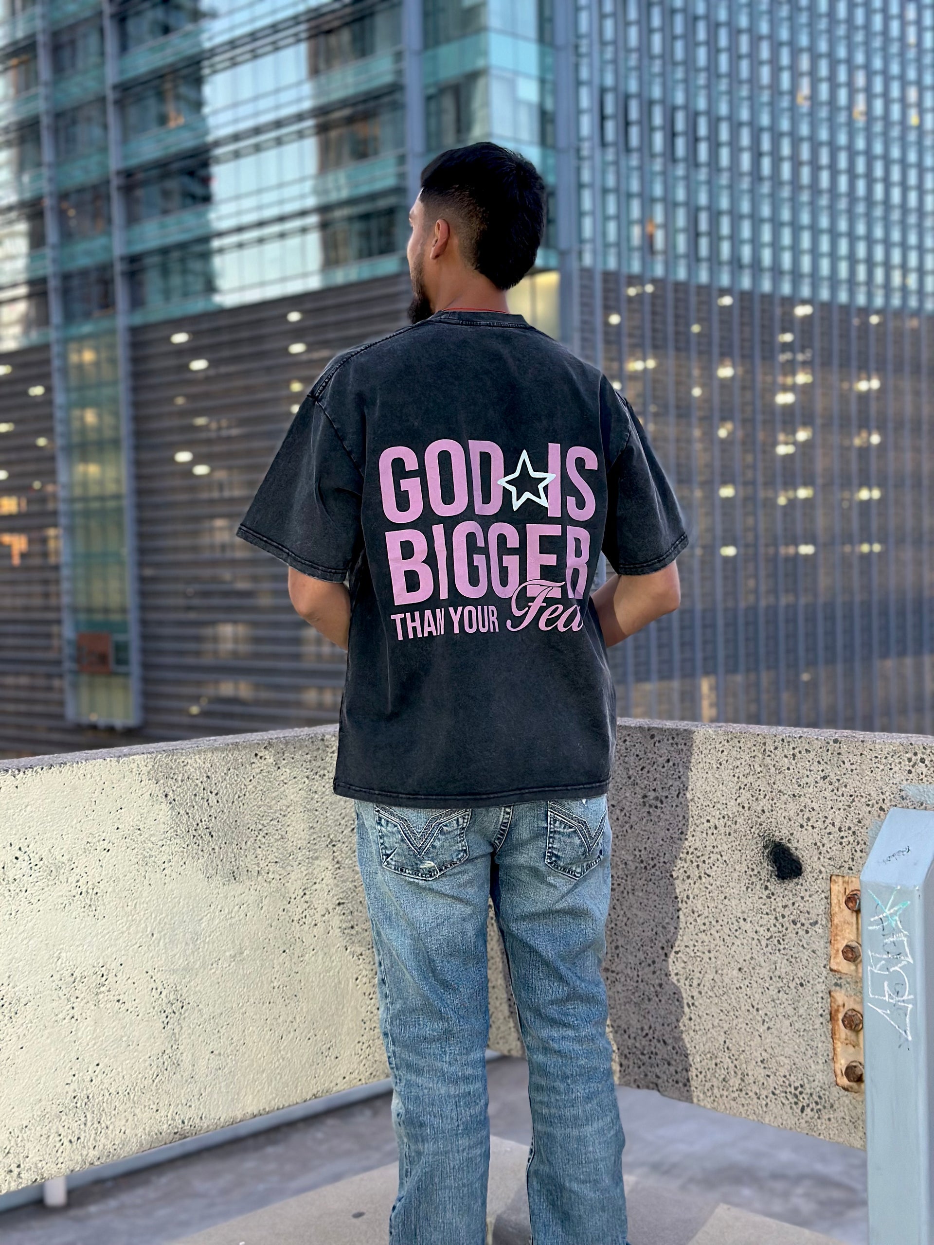 God is bigger Oversize Snow Washed T-Shirt