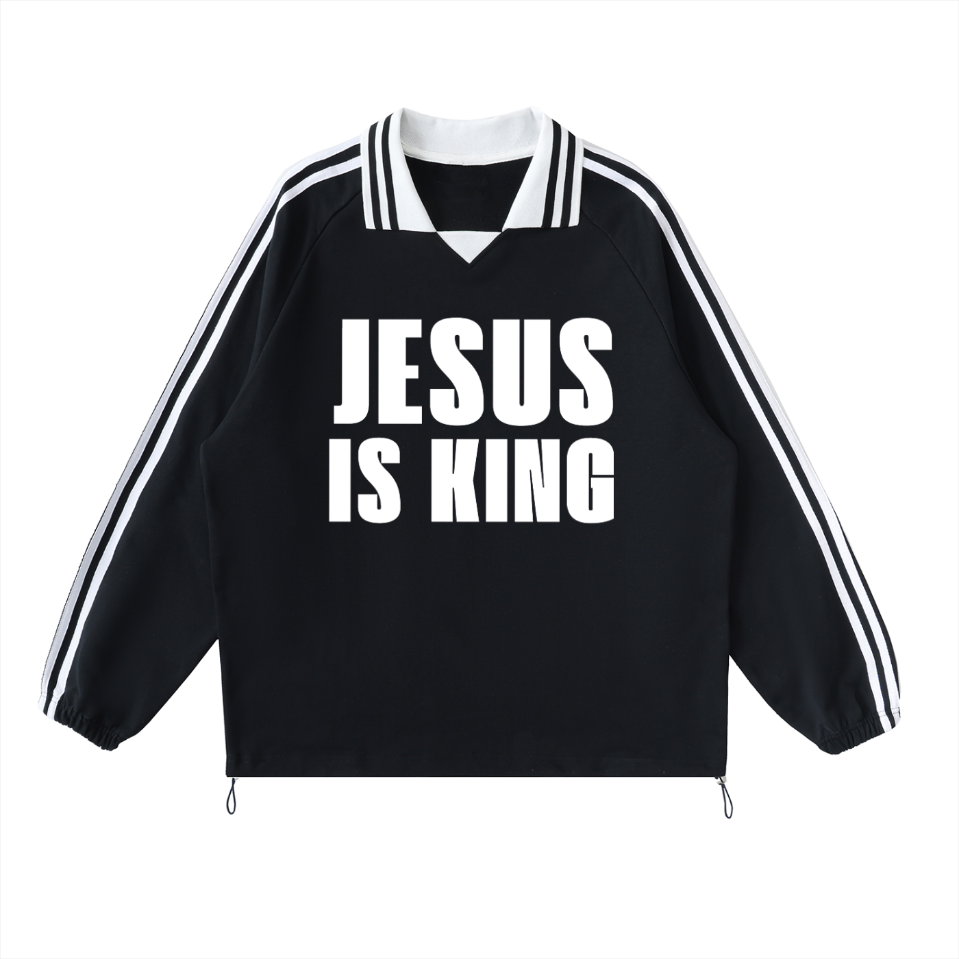 Contrast Striped Lapel Collar Sweatshirt